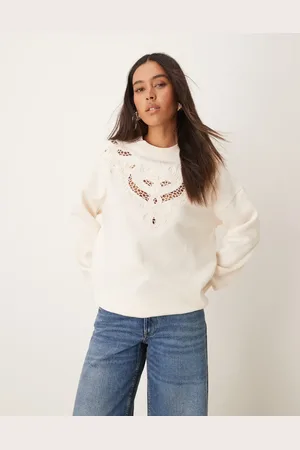 Miss Selfridge Embroidery cut out detail sweatshirt in ecru