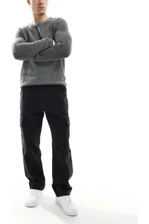 Pull&Bear Straight fit contrast stitch cargo jeans in