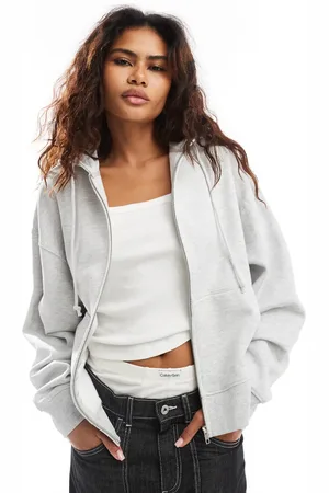 COLLUSION Zip through boxy hoodie in marl