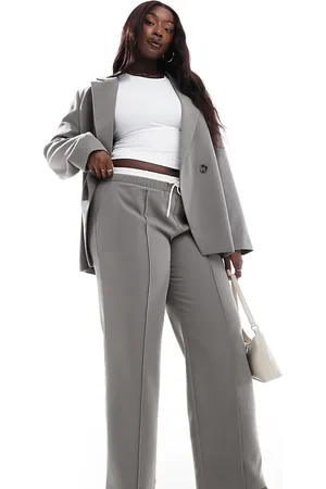 4th & Reckless Exclusive tailored straight leg drawstring contrast waistband trouser co-ord in charcoal