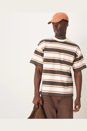 SELECTED Oversized heavy weight t-shirt in cream tan brown stripe
