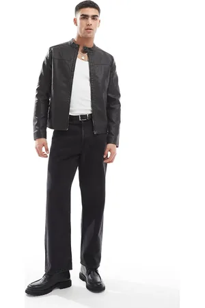 JACK & JONES Washed faux leather racer jacket