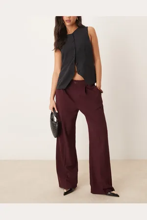 Gina Tricot Tailored wide leg trousers with pleat front in dark wine burgundy