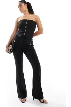The Frolic Exclusive tailored boucle flower button detail flared trousers co-ord in