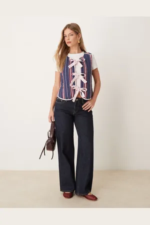 Gina Tricot Low waist wide leg jeans in clean indigo rinse wash