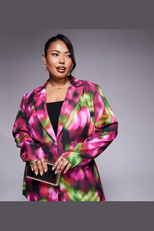 ASOS Curve co-ord tailored blazer in dark blurred floral print