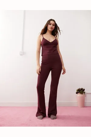 Monki Mix and match frill cami pyjama tank top in burgundy