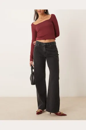 Gina Tricot Low waist wide leg jeans in washed with crystal embellishment