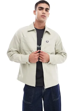 Fred Perry Long sleeve twill zip through overshirt in beige