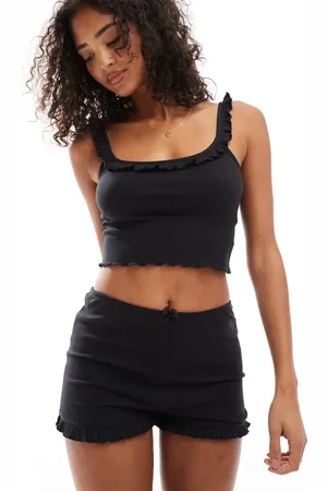Cotton On Cotton On rib ruffle pyjama short set in