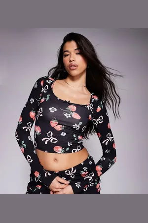Kaiia Exclusive mix and match pj shorts co-ord in dark base strawberry bow print