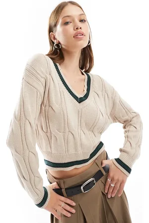 Cotton On Cotton On cable knit v neck sweater in stone