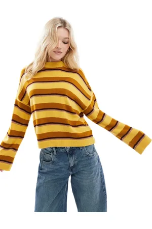 Miss Selfridge Tonal ochre stripe oversized knitted jumper