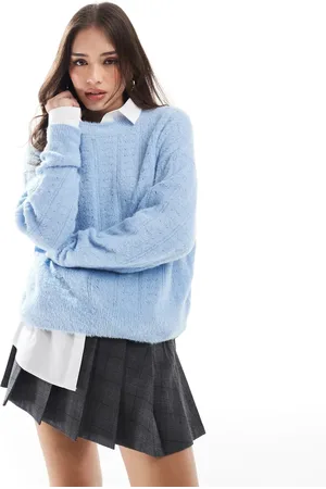 ONLY Pointelle crew neck jumper in power