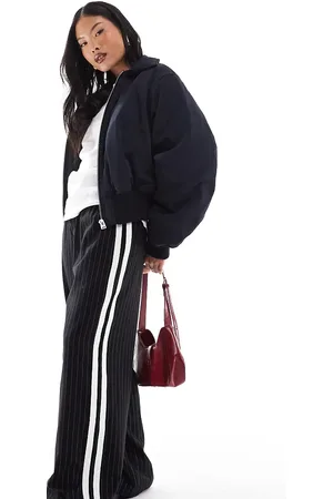 4th & Reckless Side stripe wide leg trousers in black pinstripe