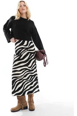 Object Satin ankle skirt in mono zebra print