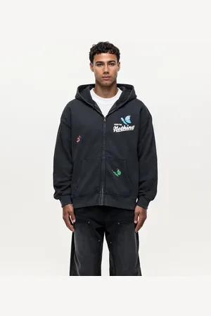 Good For Nothing Embroidered zip up hoodie in washed