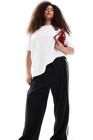 4th & Reckless Exclusive side stripe wide leg trousers in black pinstripe