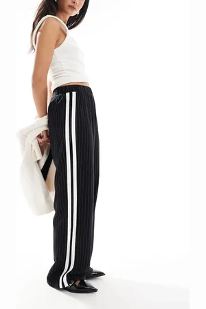 4th & Reckless Side stripe wide leg trousers in black pinstripe