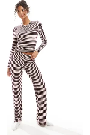 Cotton On Sleep recovery lounge roll waist trousers burgundy stripe co-ord