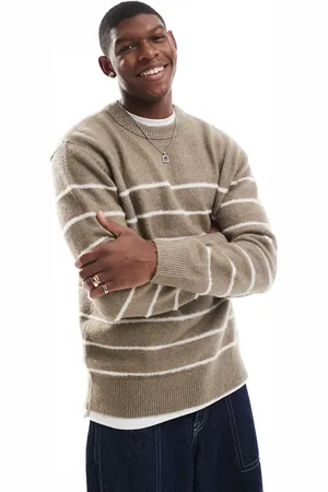 River Island Brushed knit jumper in stone breton stripe