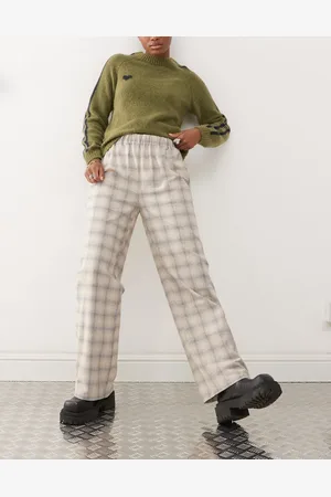 Reclaimed Wide leg pull on lounge trouser in neutral check