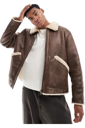 Pull&Bear Faux leather shearling lined jacket in