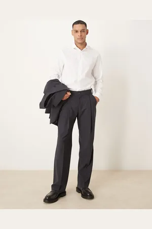 SELECTED Otto relaxed fit wool blend trouser in dark melange