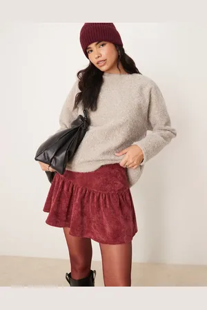 ASOS Flippy cord mini skirt in burgundy