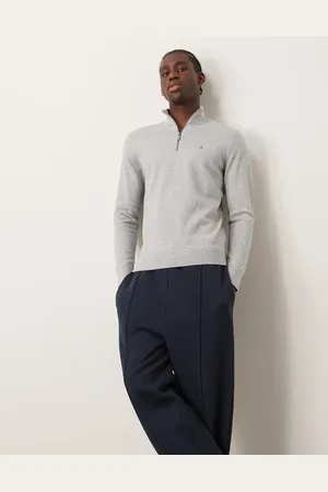 Calvin Klein Waffle knit 1/4 zip jumper in light