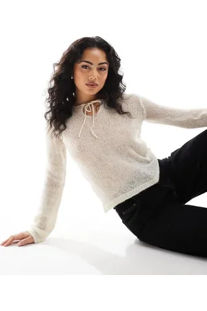 ONLY Neck tie detail jumper in beige