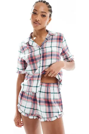 Cotton On Cotton On flannel pyjama short shirt set in vintage cream check
