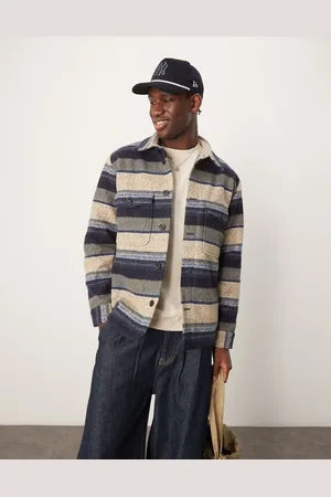 SELECTED Overshirt Shacket in cream navy stripe with pockets