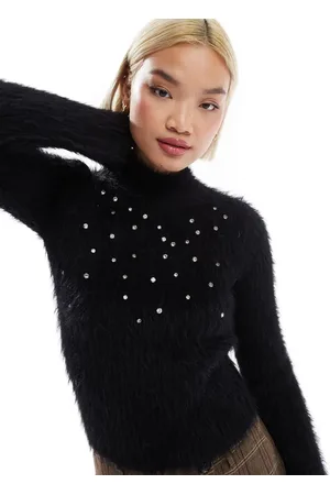Miss Selfridge Embellished lash funnel neck long sleeve jumper in