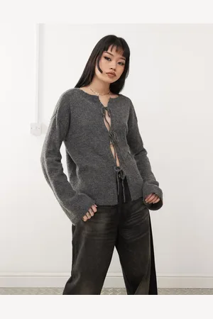 Noisy May Tie detail reversible jumper in charcoal