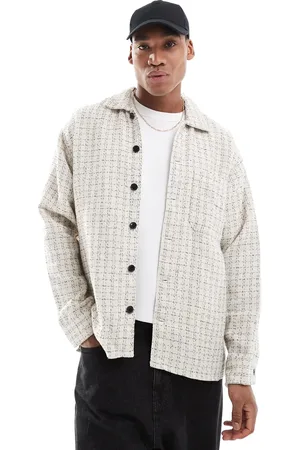 JACK & JONES Textured overshirt in cream check