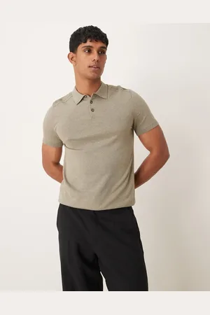SELECTED Knitted polo shirt in tan