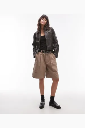 Topshop Faux suede bermuda short in light beige