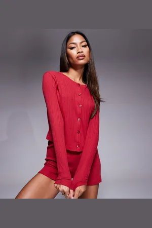Kaiia Exclusive button front pointelle pyjama top co-ord in
