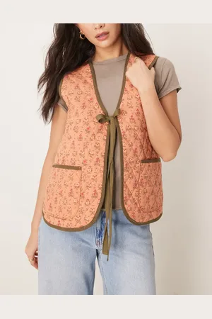Free People Claudine quilted floral gilet vest in and khaki