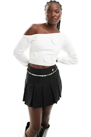 The Frolic Exclusive slouchy off shoulder flower detail jumper in cream
