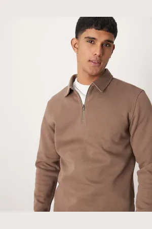 SELECTED Half zip long sleeve polo shirt in tan