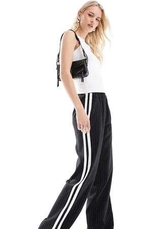 4th & Reckless Side stripe wide leg trousers in black pinstripe