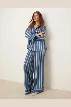 ASOS Oversized satin stripe shirt and trouser pyjama set in stripe