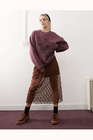 Reclaimed Oversized crew neck sweatshirt with butterfly print in burgundy