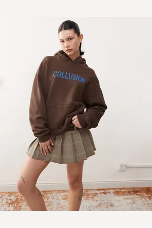 COLLUSION Heavyweight embroidered logo hoodie in brown