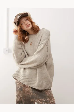 Weekday Funda fluffy knit jumper in beige melange