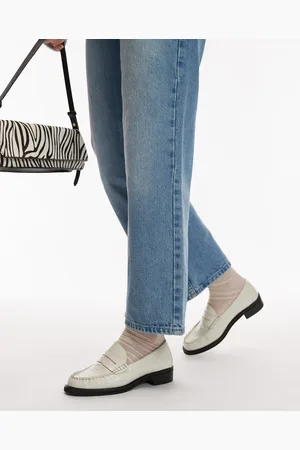 Topshop Carter loafers with ruched detail in off crocodile print
