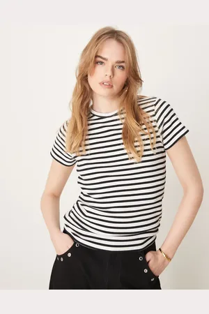 JDY Ribbed t-shirt in black and stripes