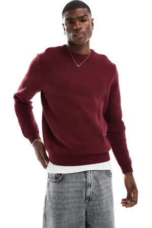 New Look Premium heavyweight cotton jumper in burgundy